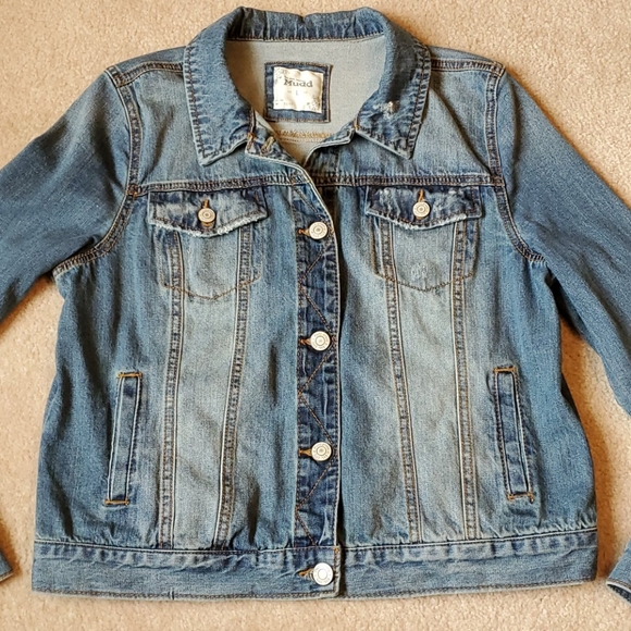 Mudd destructed denim jean jacket size Large - Picture 9 of 13